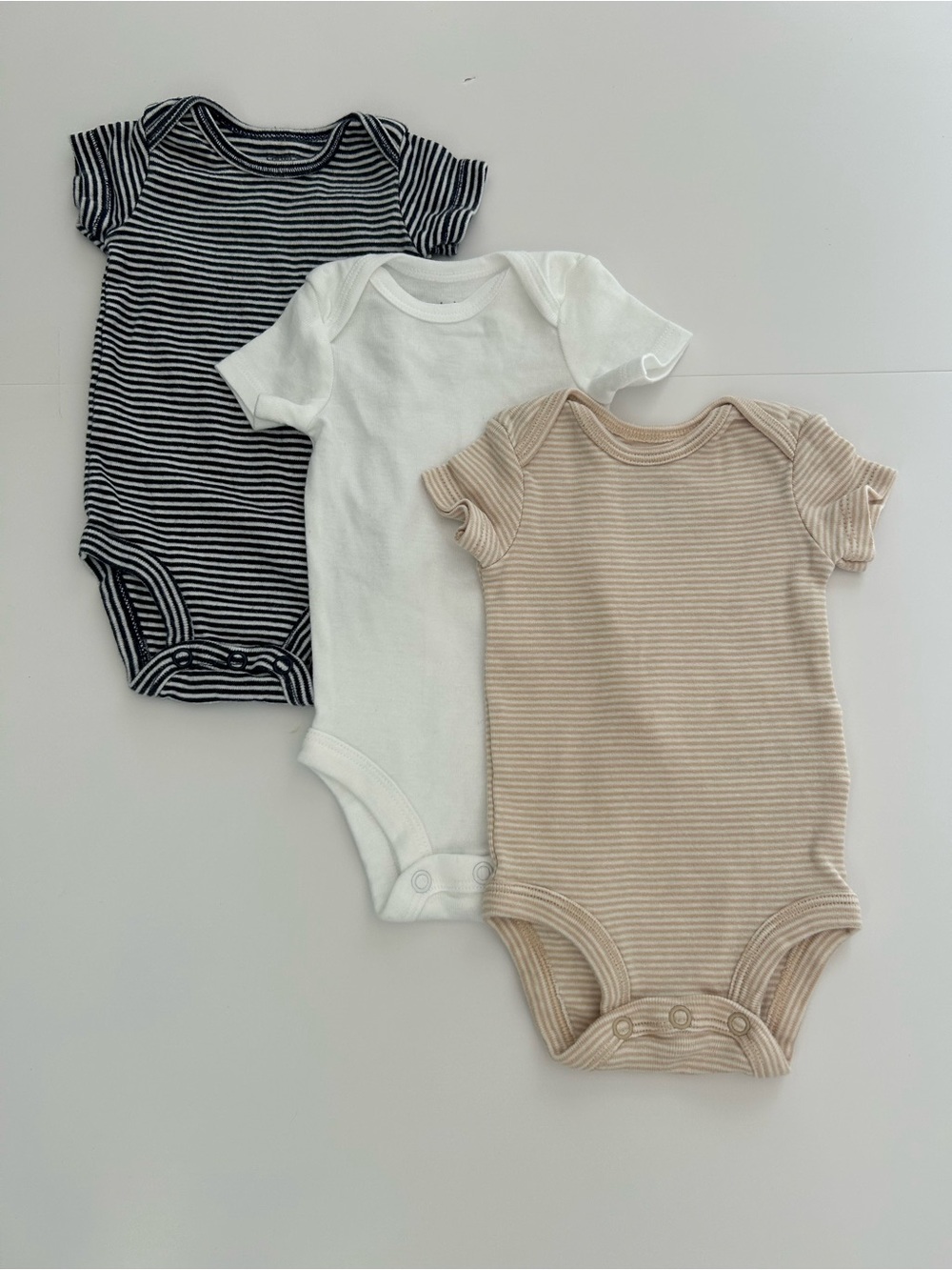 Carter's 3-Pack Short-Sleeve Bodysuits in Navy Stripe, White & Beige Stripe